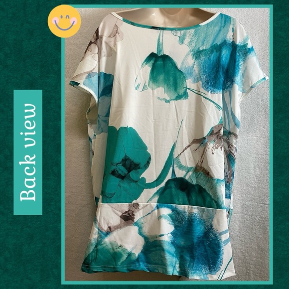 2X NWT LILY BY FIRMIANA IVORY & WATERCOLOR BLUES FLORAL BLOUSE TIE BOTTOM - Picture 7 of 14